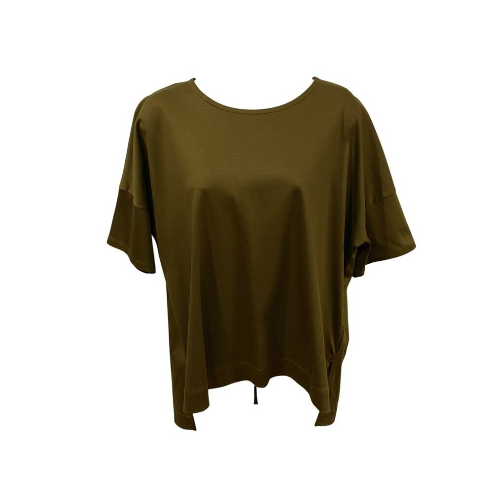 Madewell Womens Olive Green Loose Fit High Low Top With Back Button Detail S